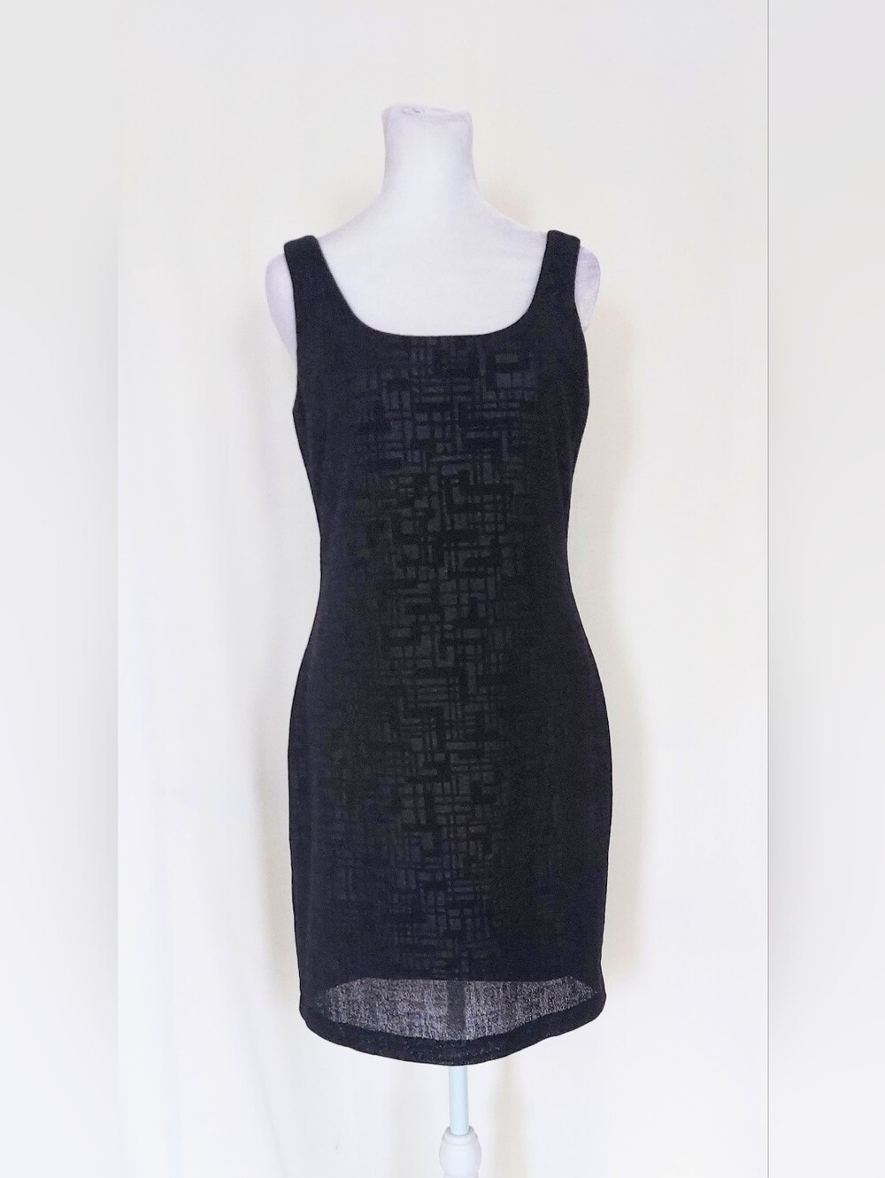 Andrea Polizzi for Rex Lester Sleeveless Geo Print Sheath Dress Size 6 Black VTG